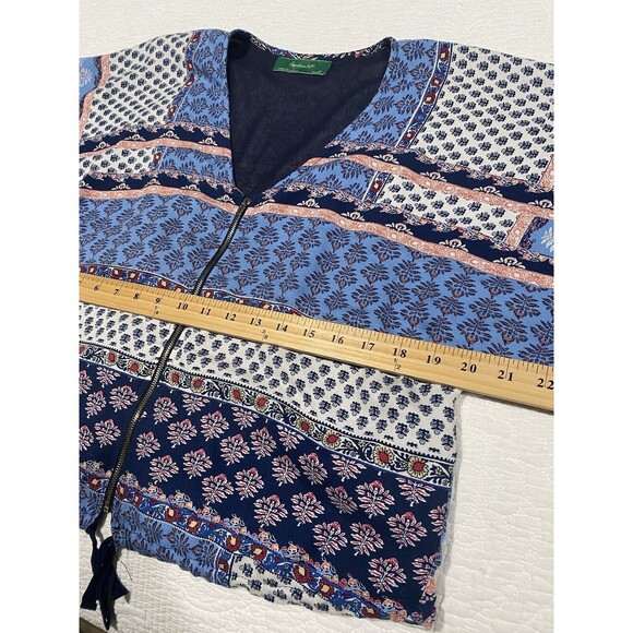 Signature Eight Womens Zip Up Tassel Boho Hippie Blouse Sz Small Lined - Picture 7 of 10